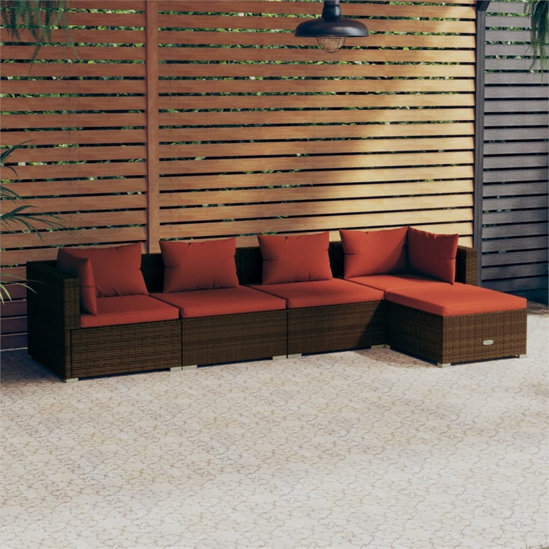 Afuera Living 5 Piece Poly Rattan Garden Lounge Set in Red/Brown