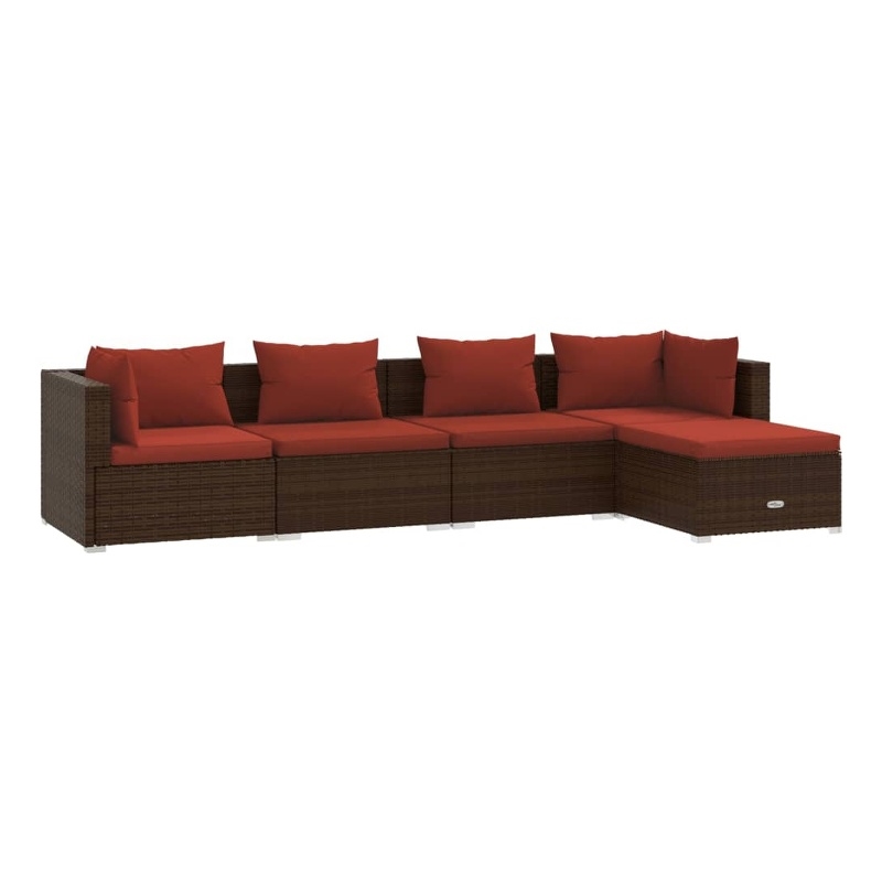 Afuera Living 5 Piece Poly Rattan Garden Lounge Set in Red/Brown
