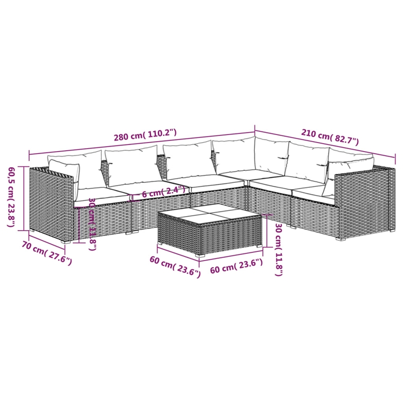 Afuera Living 7 Piece Poly Rattan Garden Lounge Set in Gray/Anthracite