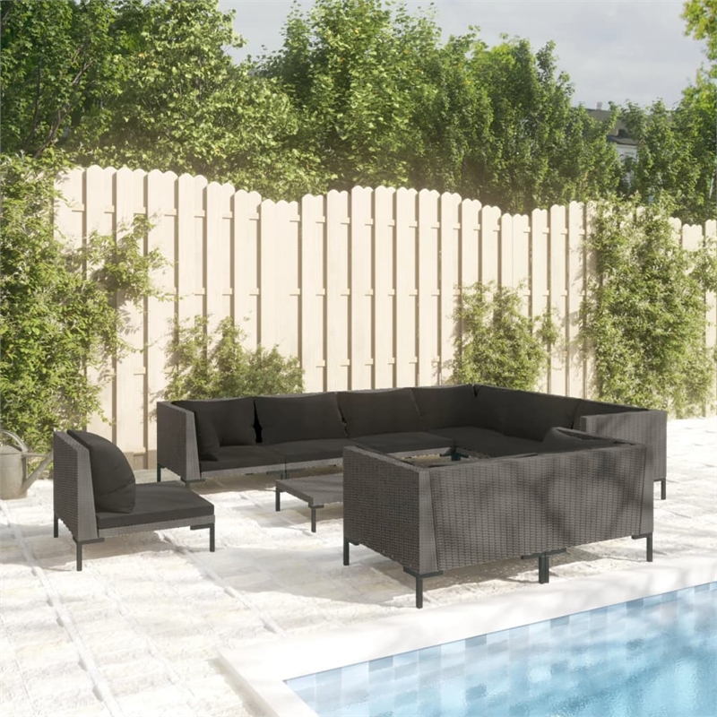 Afuera Living 10 Piece Poly Rattan Garden Lounge Set in Gray