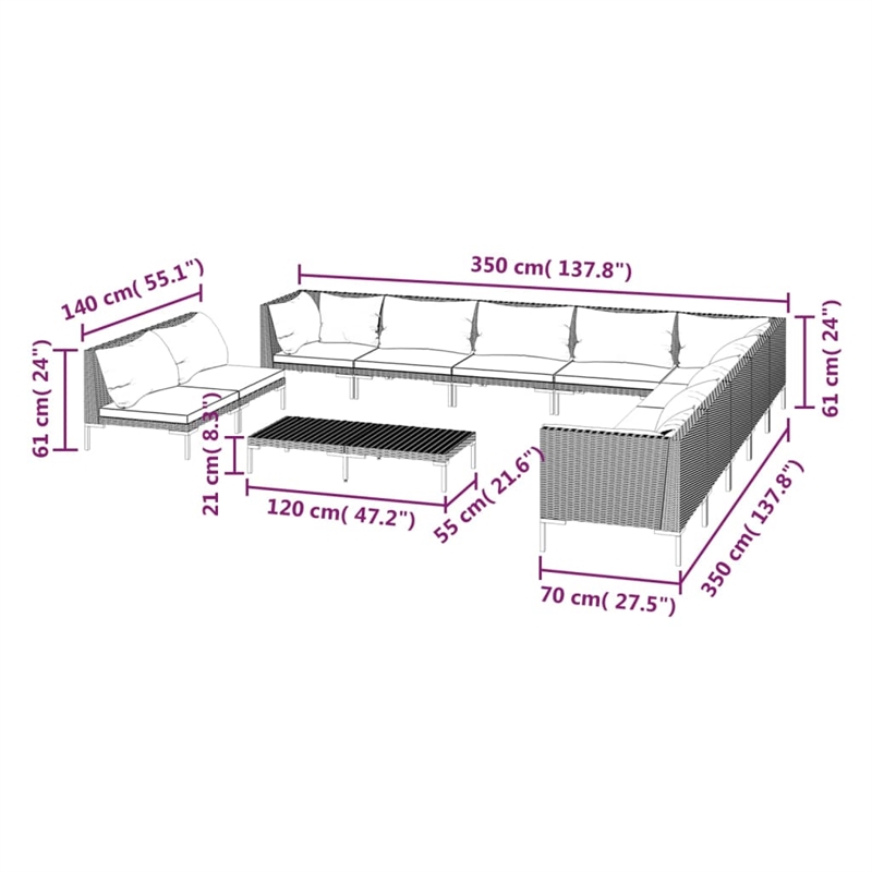 Afuera Living Poly Rattan Small Garden Lounge Set in Black/Gray
