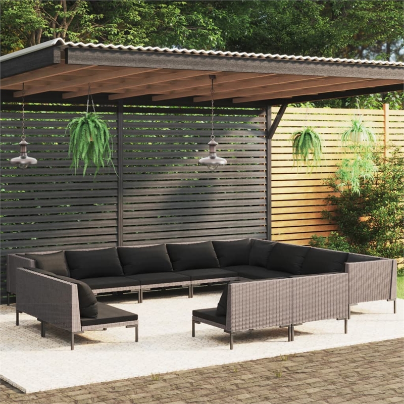 Afuera Living 12 Piece Poly Rattan Garden Lounge Set in Gray