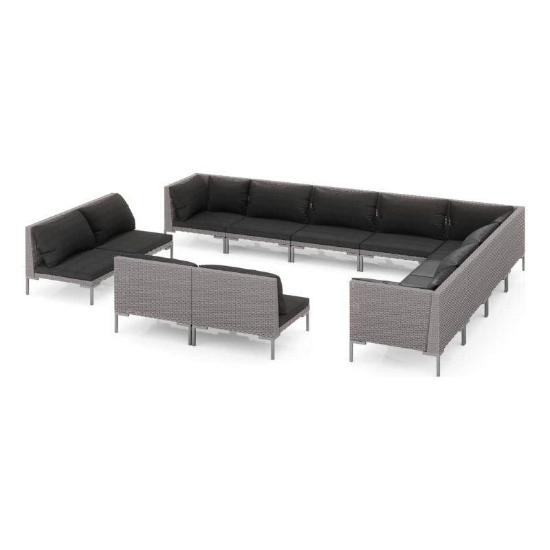 Afuera Living 12 Piece Poly Rattan Garden Lounge Set in Gray