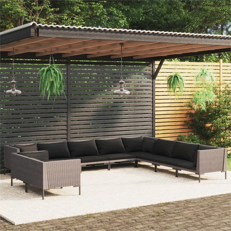 Afuera Living 10 Piece Poly Rattan Garden Lounge Set in Gray