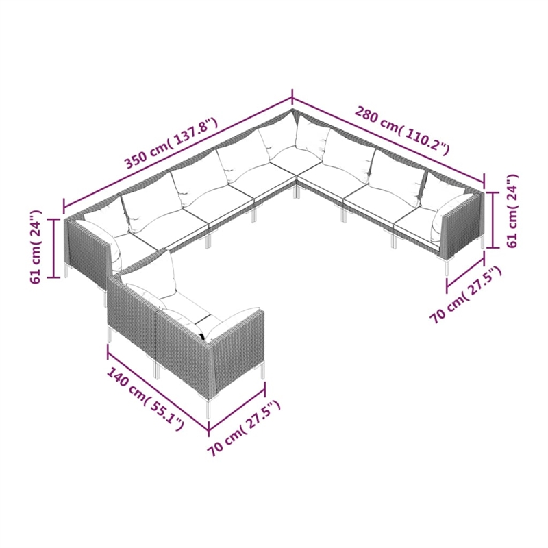 Afuera Living 10 Piece Poly Rattan Garden Lounge Set in Gray