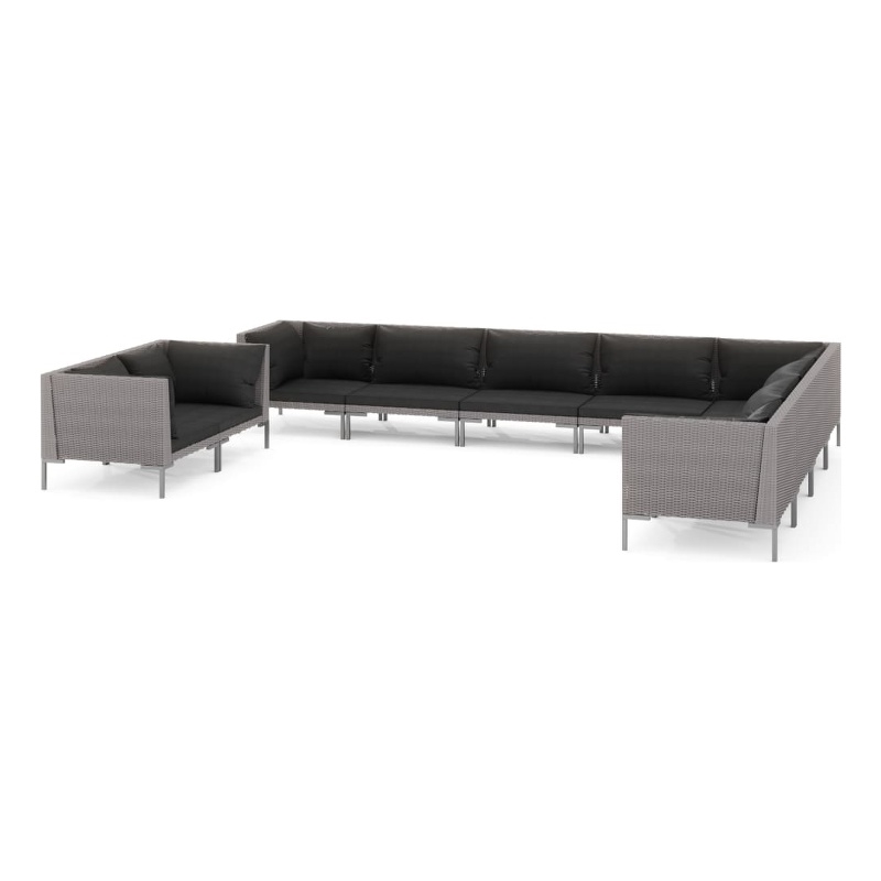 Afuera Living 10 Piece Poly Rattan Garden Lounge Set in Gray