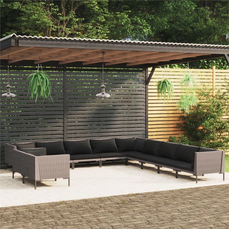 Afuera Living 11 Piece Poly Rattan Garden Lounge Set in Gray