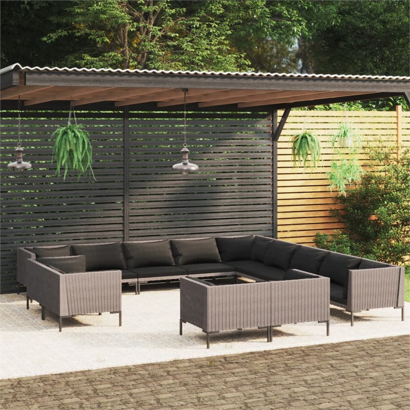 Afuera Living 13 Piece Poly Rattan Garden Lounge Set in Gray