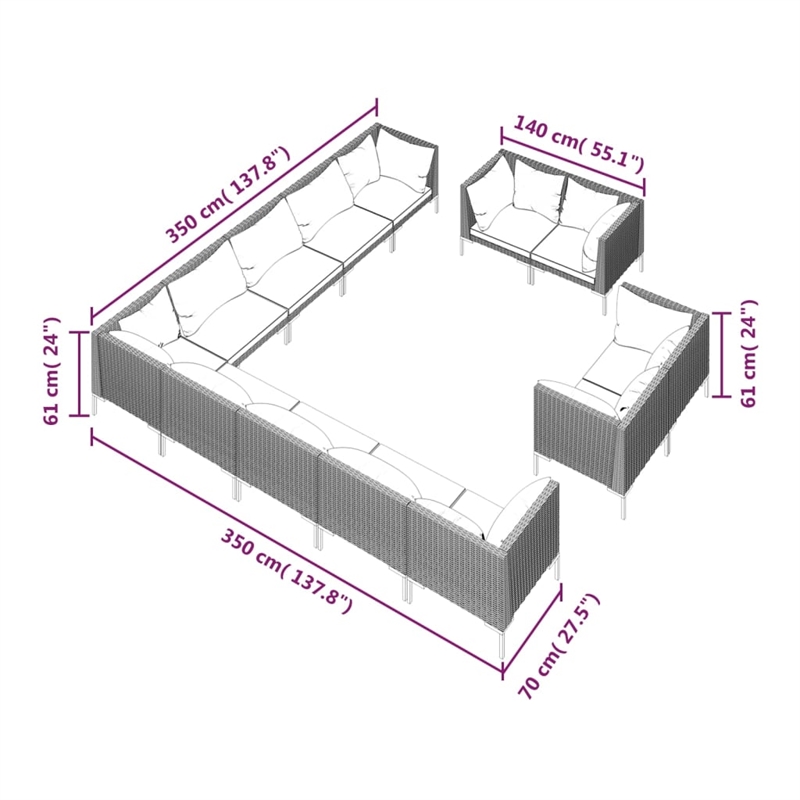 Afuera Living 13 Piece Poly Rattan Garden Lounge Set in Gray