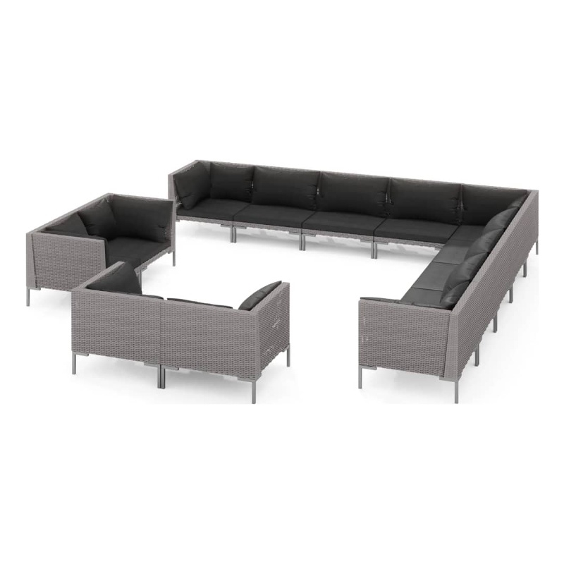 Afuera Living 13 Piece Poly Rattan Garden Lounge Set in Gray