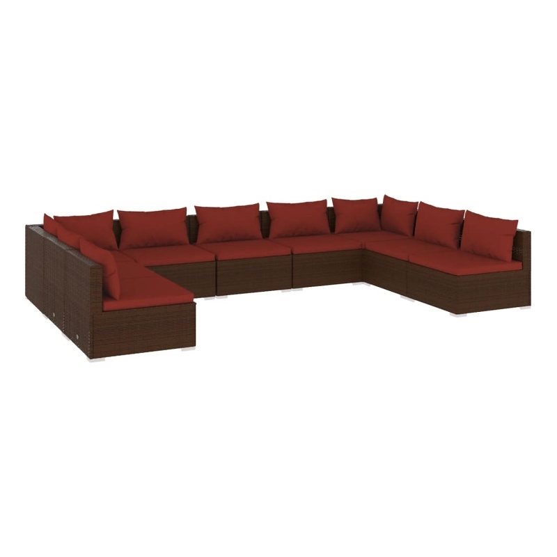 Afuera Living 9 Piece Poly Rattan Garden Lounge Set in Brown