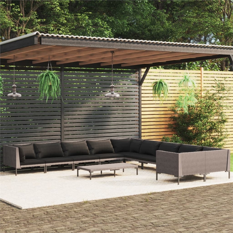 Afuera Living 10 Piece Poly Rattan Garden Lounge Set in Gray