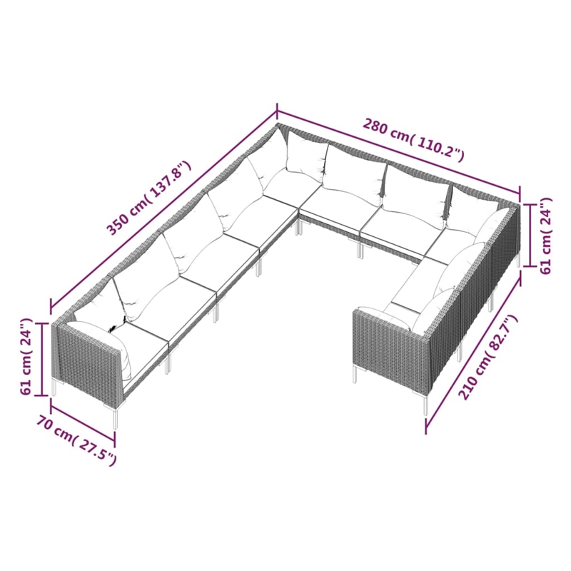 Afuera Living Contemporary Poly Rattan Large Garden Lounge Set in Gray