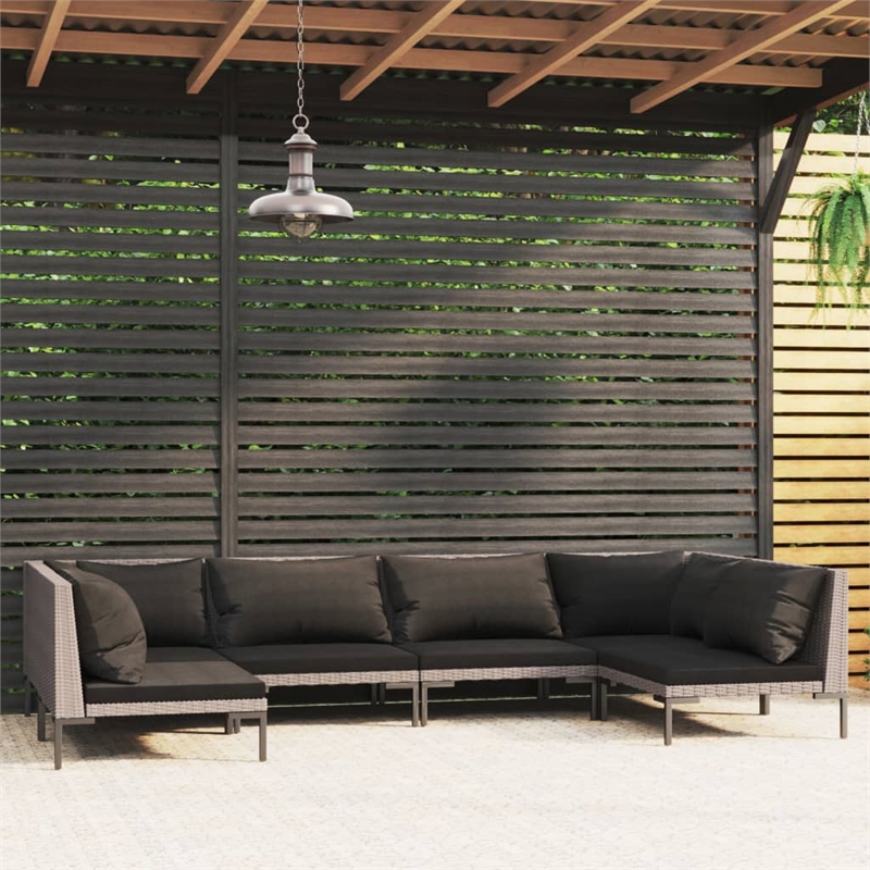 Afuera Living Contemporary 6 Piece Poly Rattan Garden Lounge Set in Gray