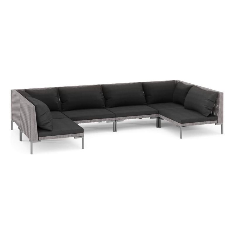Afuera Living Contemporary 6 Piece Poly Rattan Garden Lounge Set in Gray