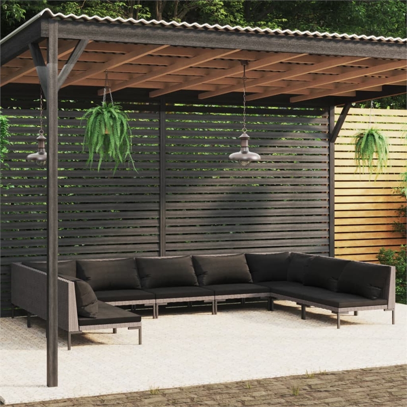 Afuera Living 9 Piece Poly Rattan Garden Lounge Set in Black/Gray