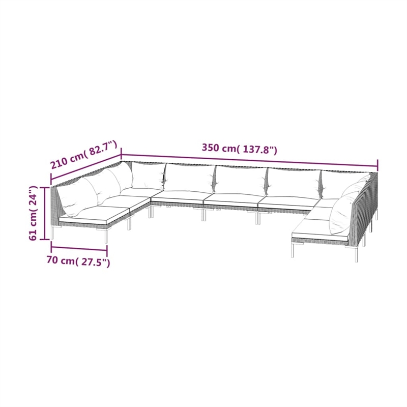 Afuera Living 9 Piece Poly Rattan Garden Lounge Set in Black/Gray