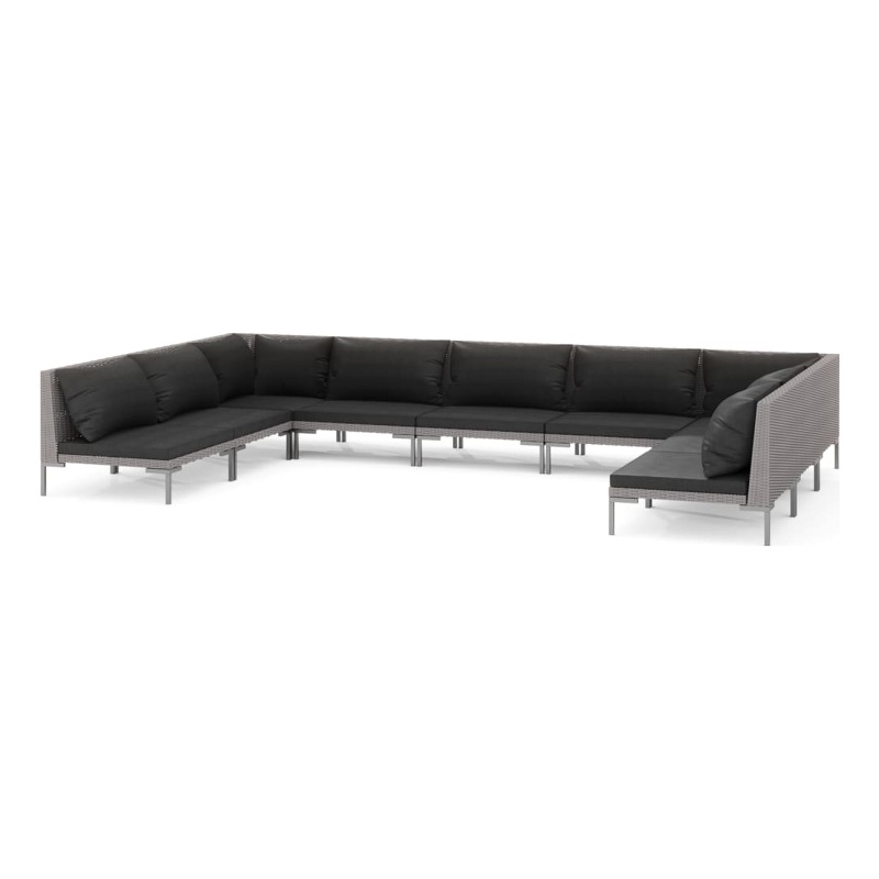 Afuera Living 9 Piece Poly Rattan Garden Lounge Set in Black/Gray
