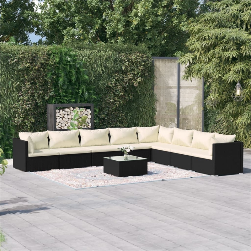 Afuera Living 9 Piece Poly Rattan Garden Lounge Set in Black