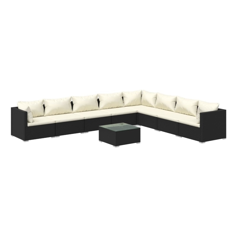 Afuera Living 9 Piece Poly Rattan Garden Lounge Set in Black