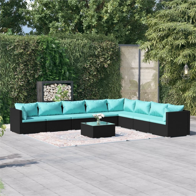 Afuera Living Contemporary Synthetic Poly Rattan  Garden Lounge Set in Black