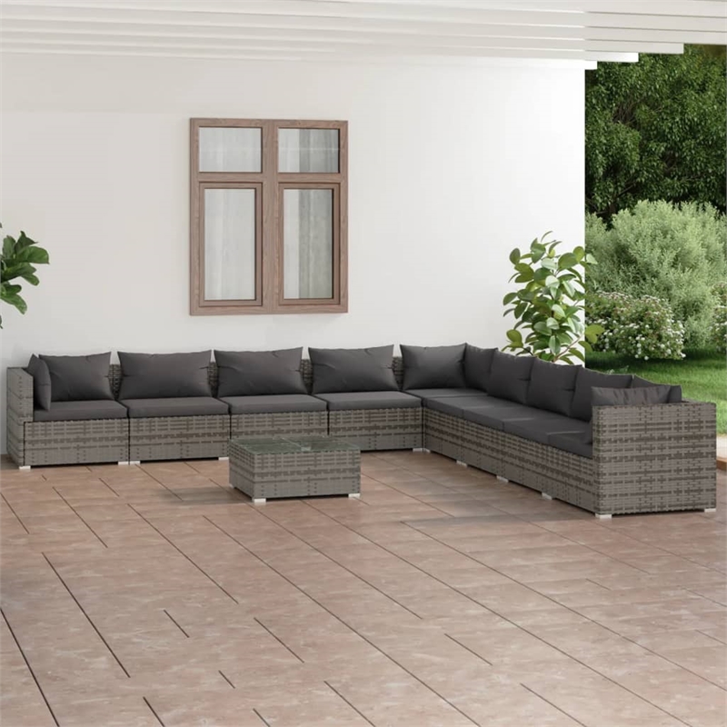 Afuera Living 10 Piece Poly Rattan Garden Lounge Set in Gray