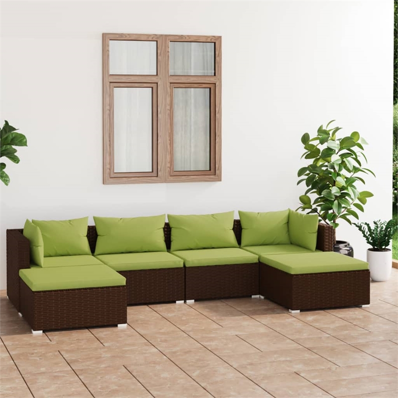 Afuera Living 6 Piece Poly Rattan Garden Lounge Set in Brown