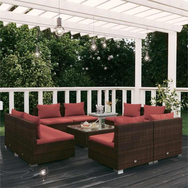 Afuera Living 9 Piece Poly Rattan Garden Lounge Set in Red/Brown