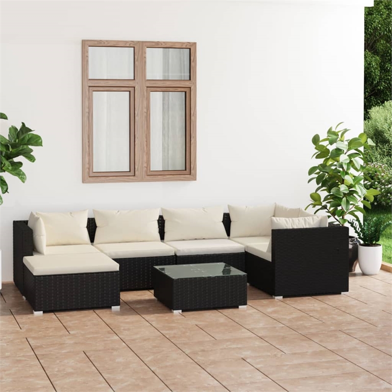Afuera Living 7 Piece Poly Rattan Large Garden Lounge Set in Black