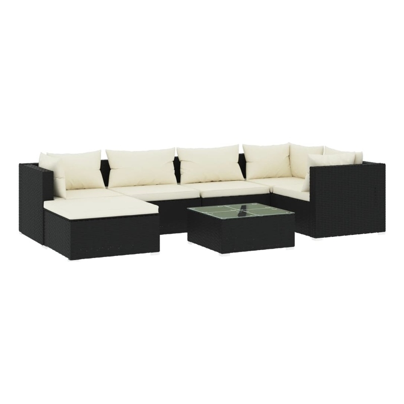 Afuera Living 7 Piece Poly Rattan Large Garden Lounge Set in Black