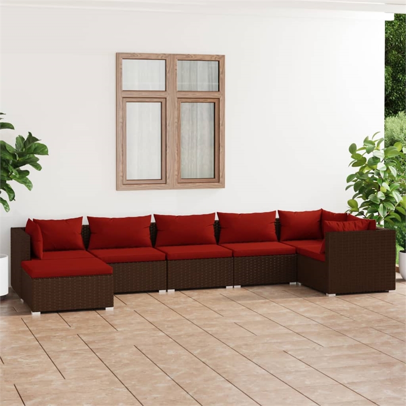 Afuera Living Contemporary Synthetic Poly Rattan 7 Piece Lounge Set in Red/Brown