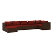 Afuera Living Contemporary Synthetic Poly Rattan 7 Piece Lounge Set in Red/Brown