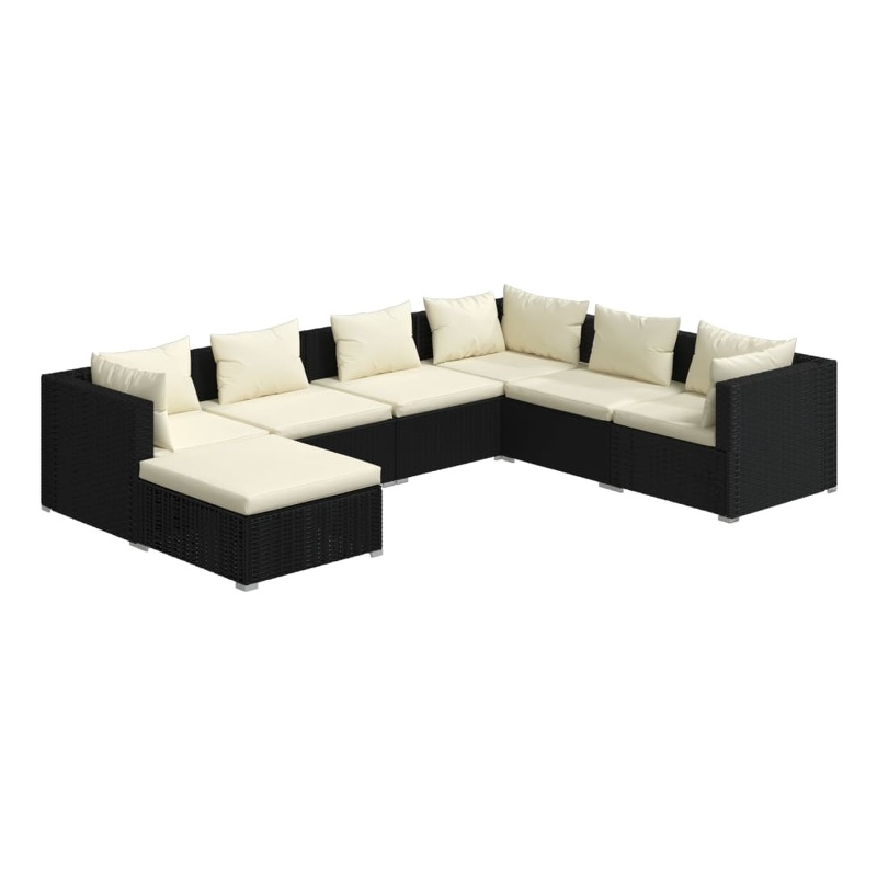 Afuera Living Contemporary Synthetic Poly Rattan 7 Piece Lounge Set in Black