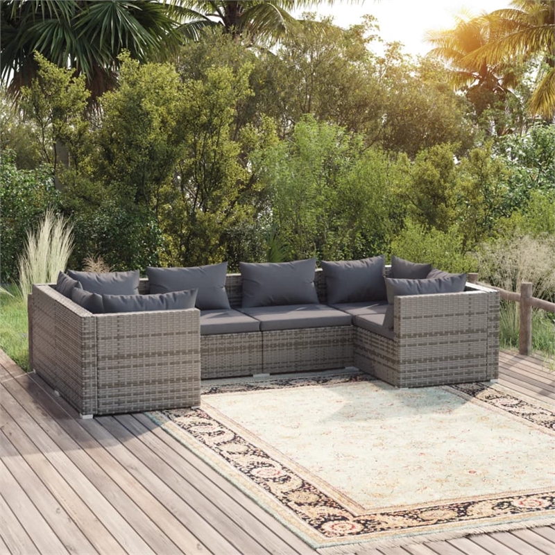 Afuera Living 6 Piece Poly Rattan Garden Lounge Set in Gray/Anthracite