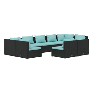 Afuera Living Contemporary 9 Piece Steel Garden Lounge Set in Black/Blue