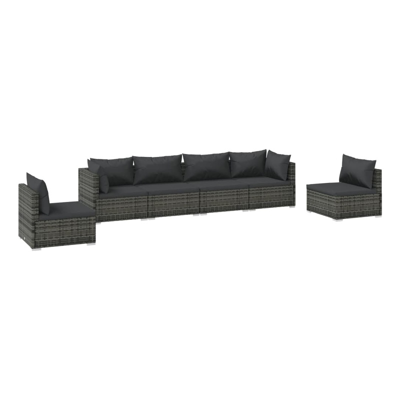 Afuera Living Contemporary 6 Piece Poly Rattan Garden Lounge Set in Gray