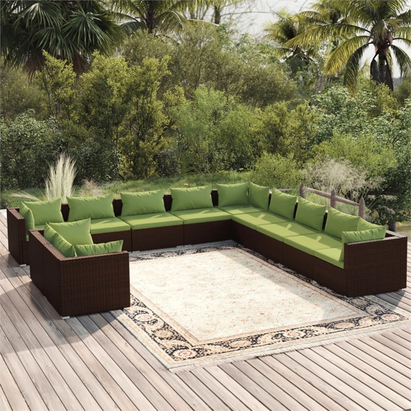 Afuera Living 11 Piece Poly Rattan Small Garden Lounge Set in Green/Brown