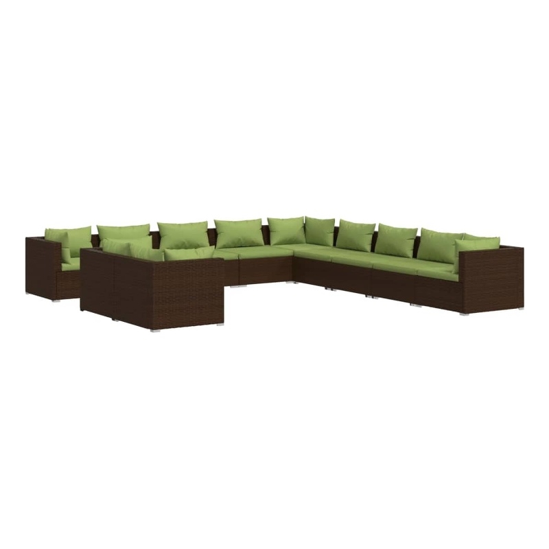 Afuera Living 11 Piece Poly Rattan Small Garden Lounge Set in Green/Brown