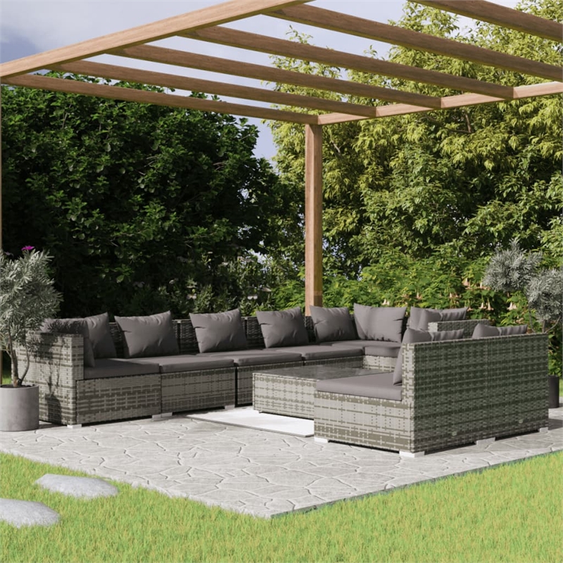 Afuera Living Contemporary 9 Piece Poly Rattan Garden Lounge Set in Gray