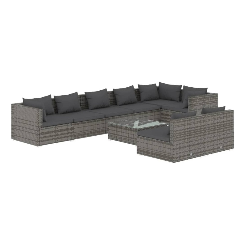 Afuera Living Contemporary 9 Piece Poly Rattan Garden Lounge Set in Gray