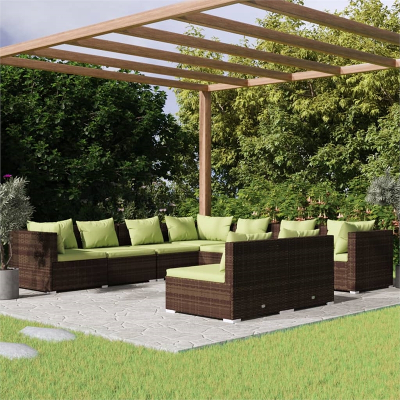 Afuera Living 9 Piece Poly Rattan Garden Lounge Set in Green/Brown