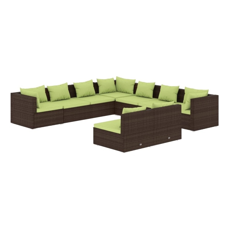 Afuera Living 9 Piece Poly Rattan Garden Lounge Set in Green/Brown