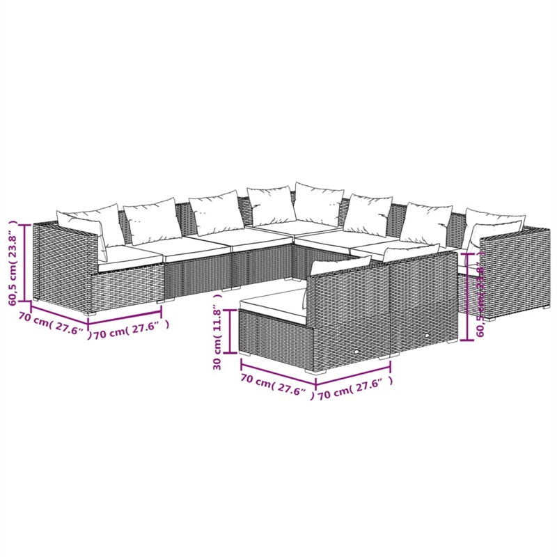 Afuera Living Contemporary 9 Piece Poly Rattan Garden Lounge Set in Gray
