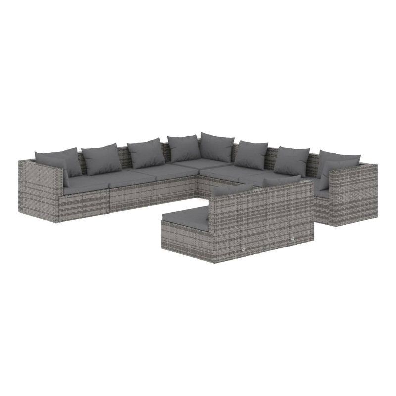 Afuera Living Contemporary 9 Piece Poly Rattan Garden Lounge Set in Gray