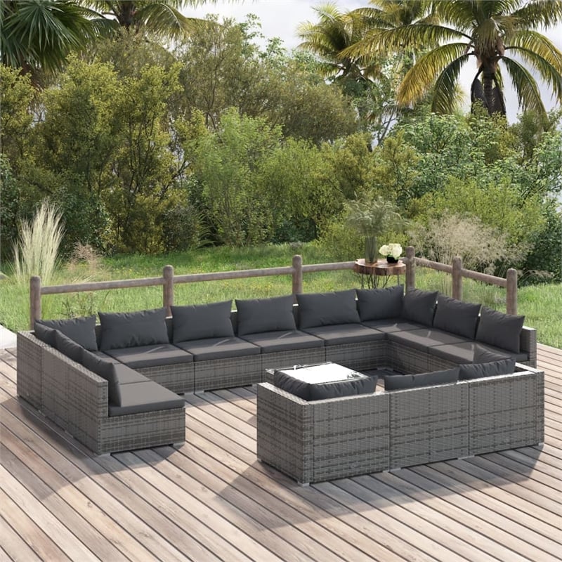 Afuera Living 14 Piece Poly Rattan Garden Lounge Set in Gray