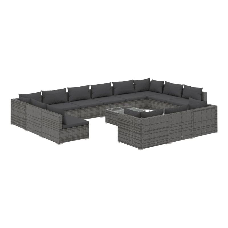 Afuera Living 14 Piece Poly Rattan Garden Lounge Set in Gray