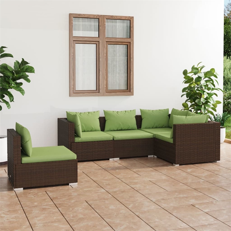 Afuera Living 5 Piece Poly Rattan Garden Lounge Set in Green/Brown