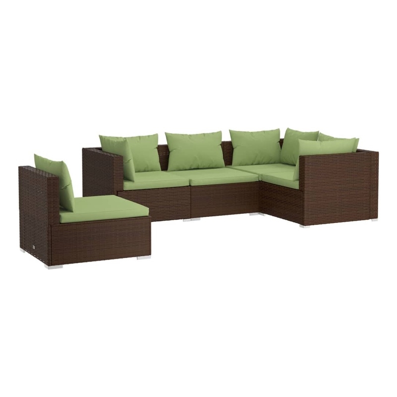 Afuera Living 5 Piece Poly Rattan Garden Lounge Set in Green/Brown
