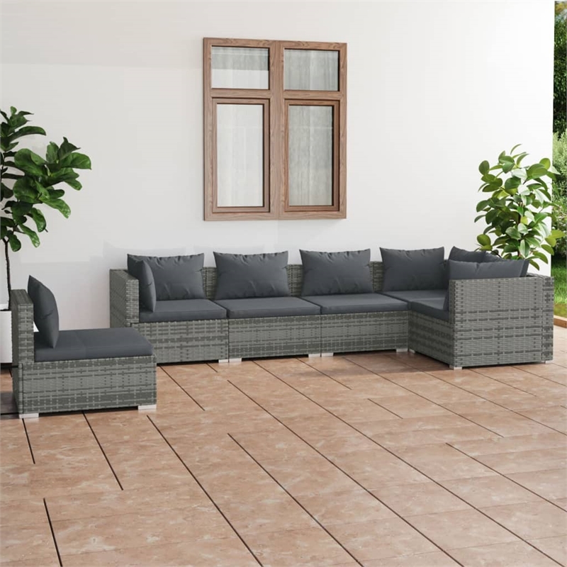 Afuera Living 6 Piece Poly Rattan Small Garden Lounge Set in Gray