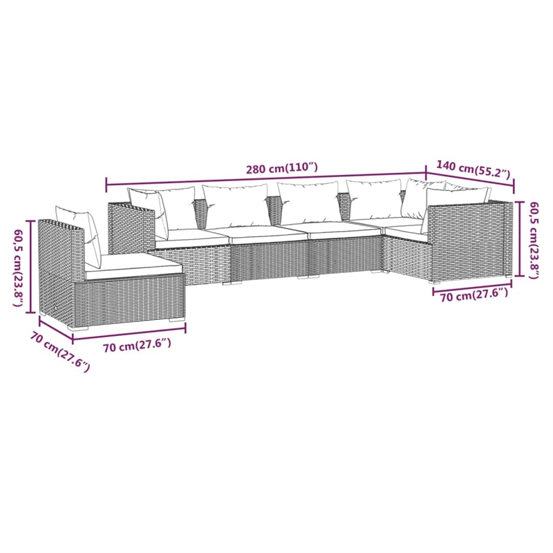 Afuera Living 6 Piece Poly Rattan Small Garden Lounge Set in Gray